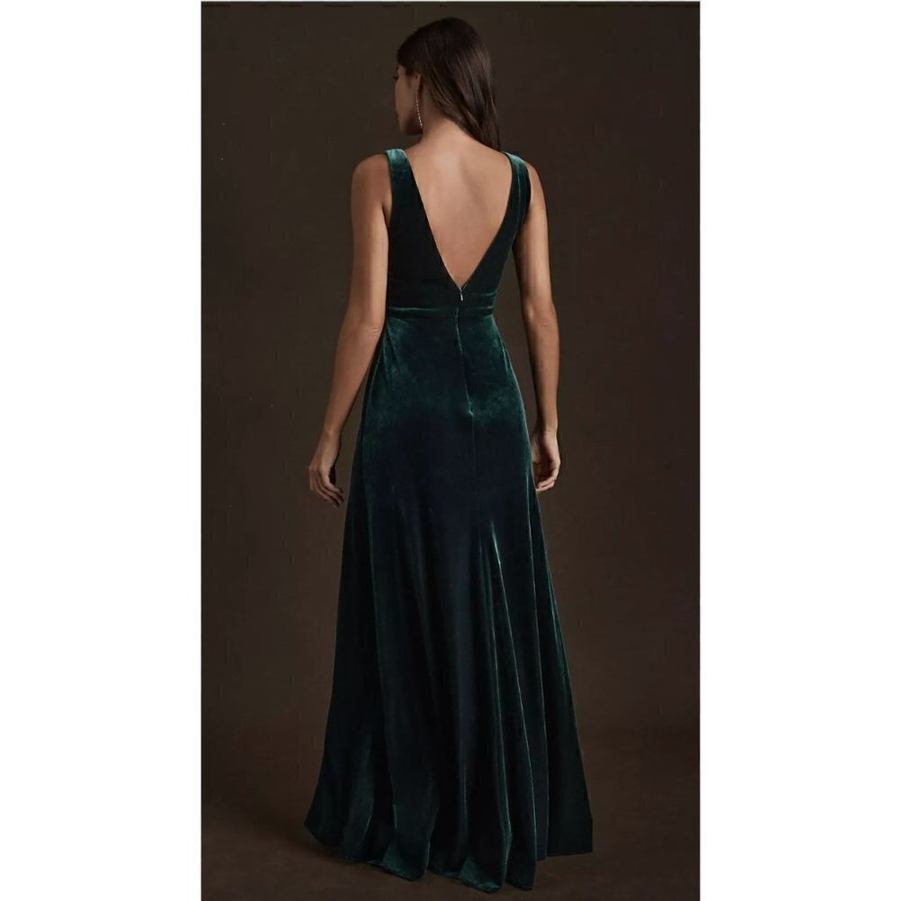 BHLDN Jenny Yoo Logan Velvet Dress Size 2 in Dark Emerald - Picture 2 of 5